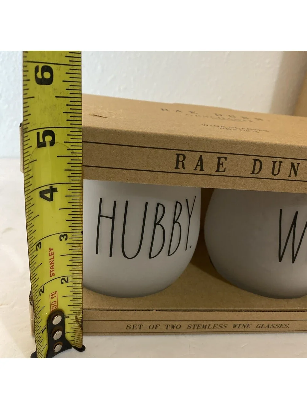 Rae Dunn Stemless Wine Glasses Set Of 2  Hubby Wifey In Box New